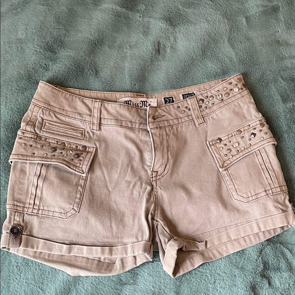 Miss Me Beige Studded Cargo Shorts